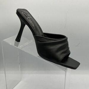 H Halston Luandas Black Heels 8.5 Medium Vegan Leather Open Square Toe Slide